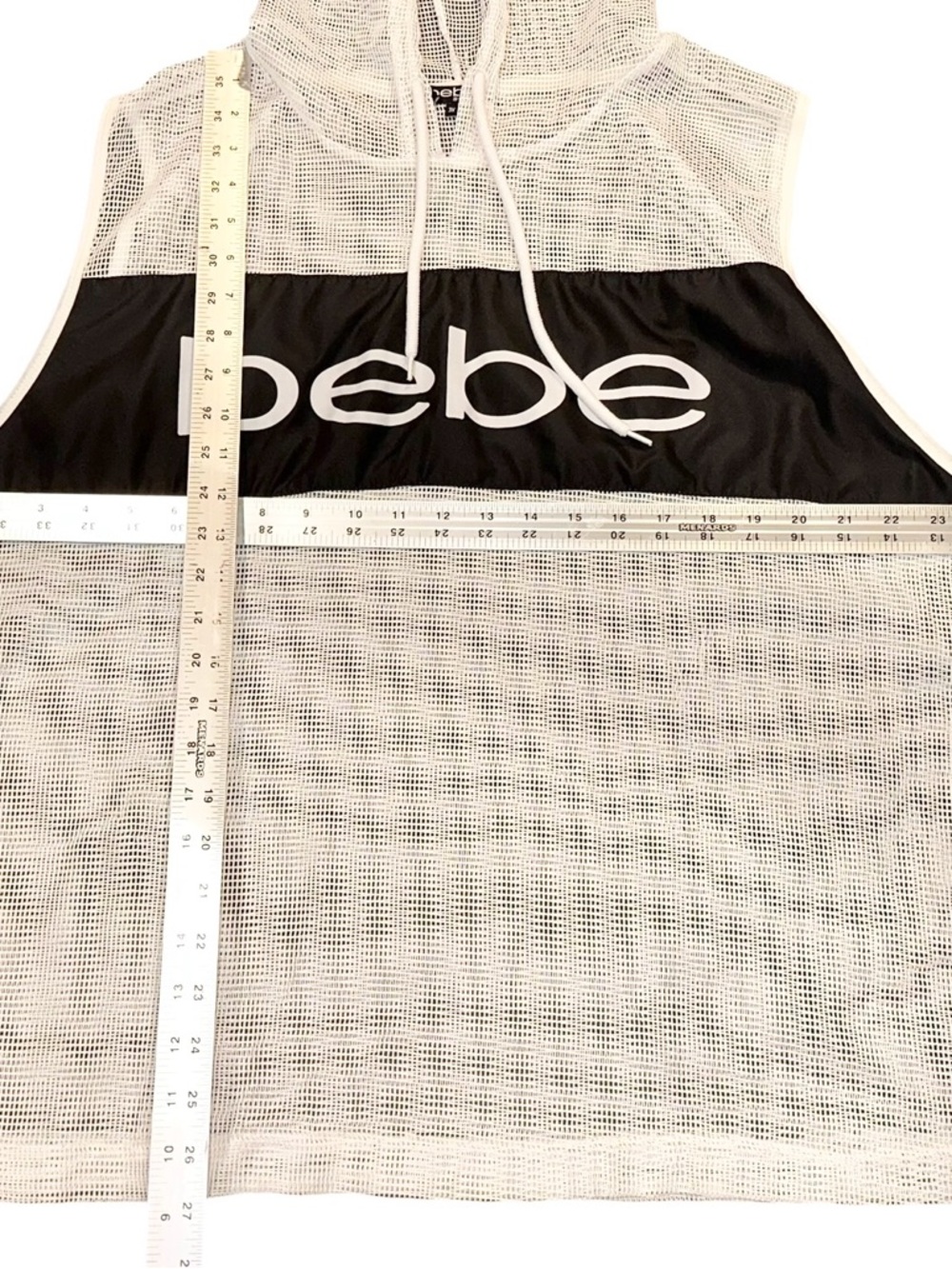 Vtg Bebe Sport Mesh Sleeveless Hoodie Y2K B&W Athleisure Top Workout Coverup 3XL - Picture 8 of 8